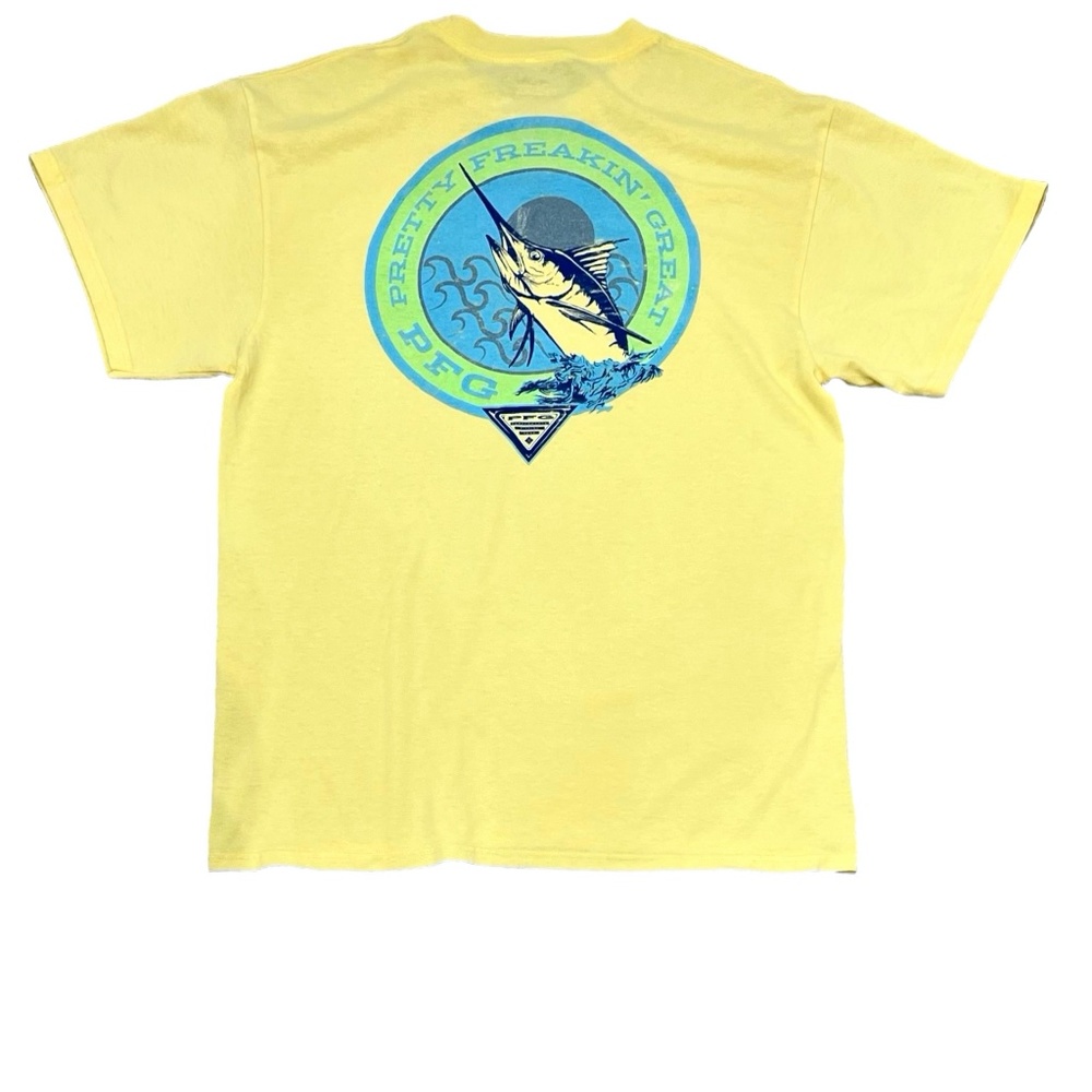 COLUMBIA PFG PRETTY FREAKIN' GREAT YELLOW SWORDFISH SHORT SLEEVE T SHIRT
